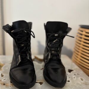 Zara Leather Black Lace-Up Boots